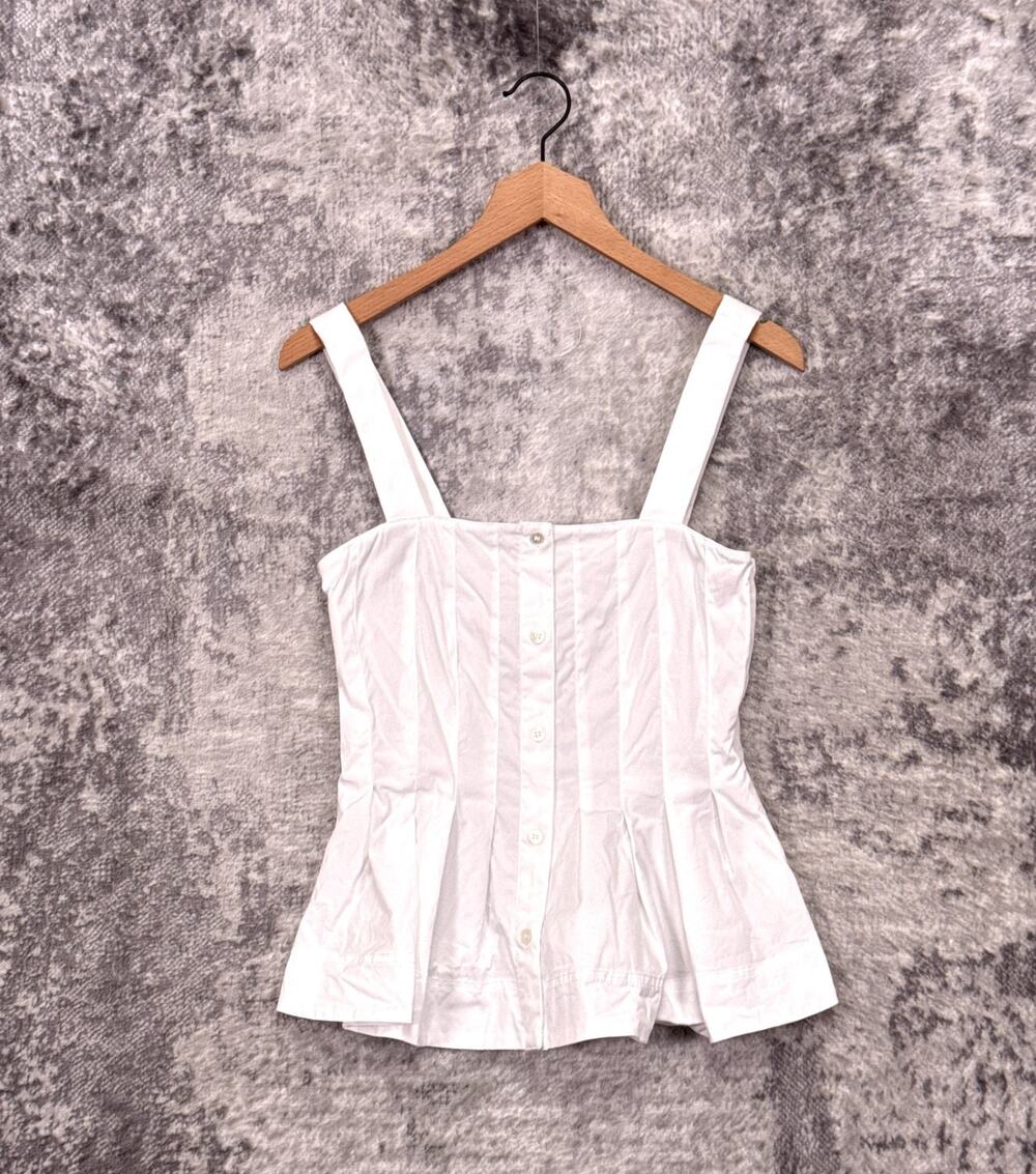 Veronica Beard Laura Top 0 Womens White Cotton Pintuck Pleated Peplum